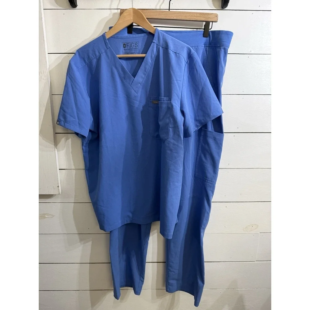 Figs Scrubs BLUE 2 Piece Set: Men's Shirt Size Large & Pants Size XL Uniform